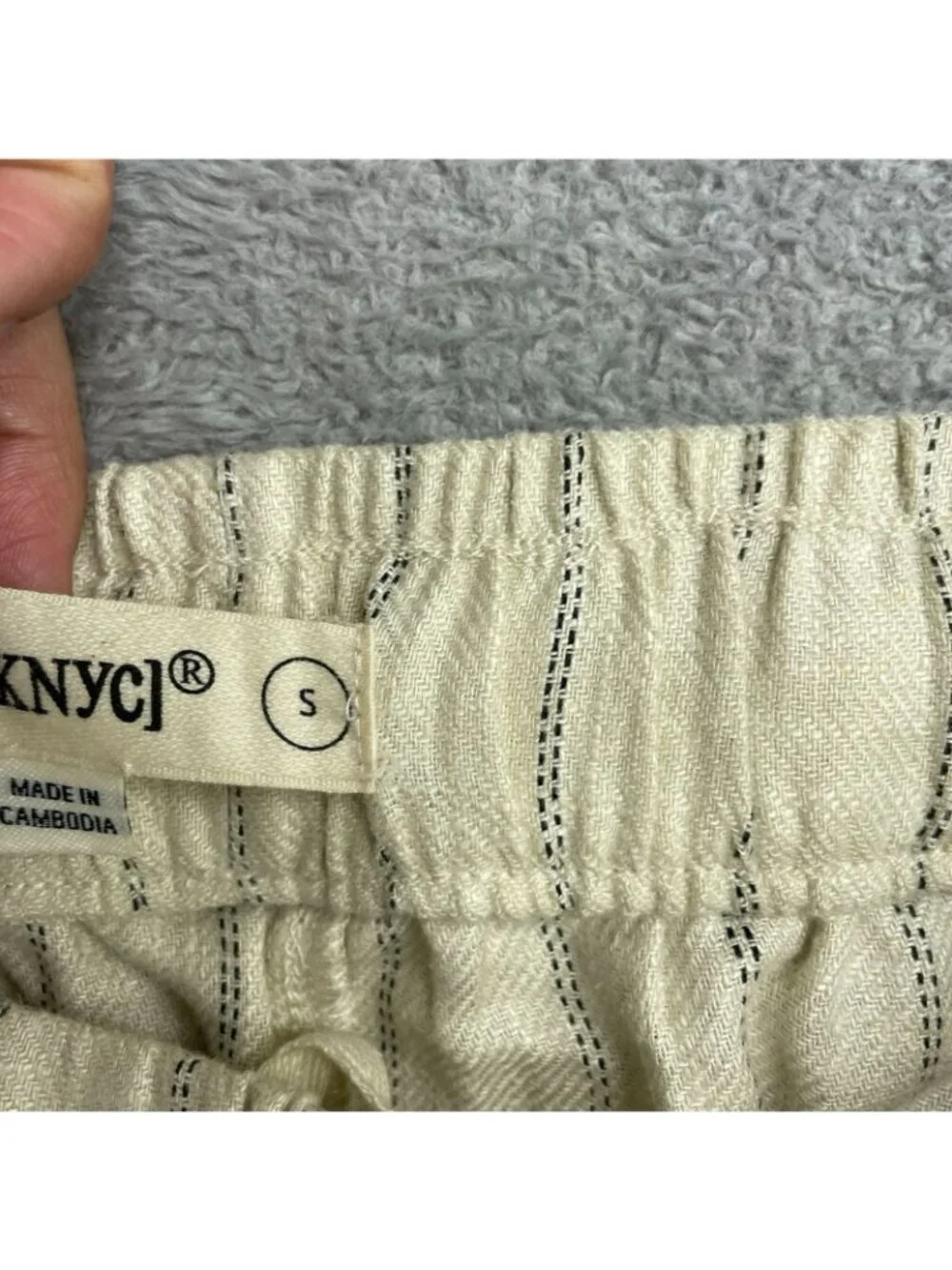 NWOT Blanknyc Women's S Linen-Blend Striped Beige Shorts Elastic Waist B0666